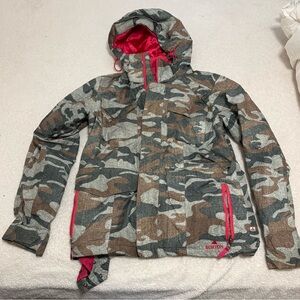 Burton Camouflage Ski Jacket with Red Accents